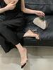 Eilyken New Summer Pointed Toe Crystal High Heels Women Slippers PVC Transparent Pearl Banquet Party Slide Shoes