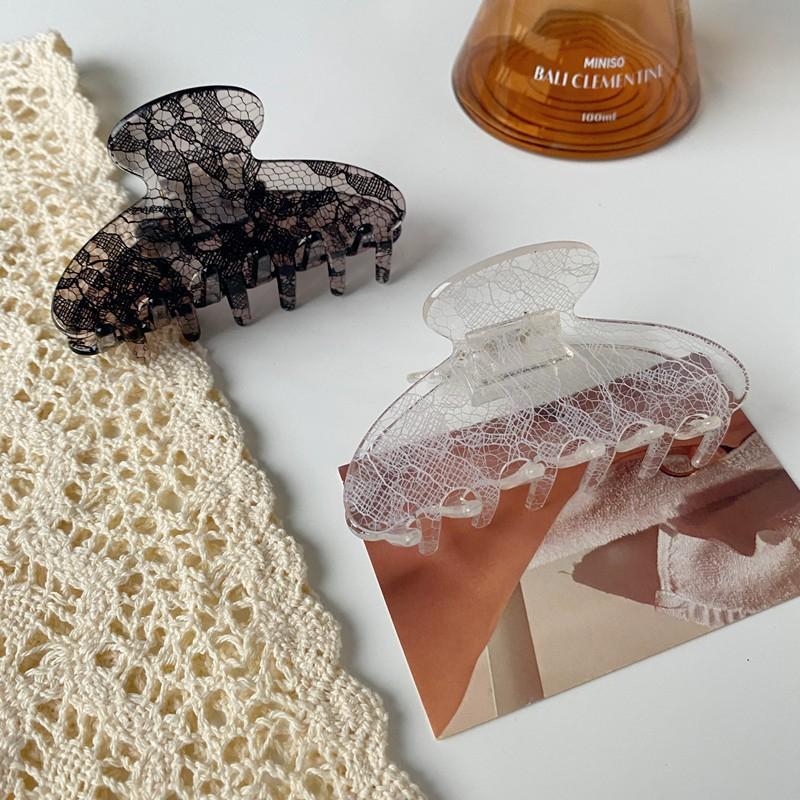 1pc New Style Elegant Ins Style Hair Clip With Acetate Lace Pattern For Back Of Head; Korean Style Claw Clip
