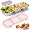 Reusable Snack Containers, Stainless Steel Snack Containers with Lids Bento Lunch Box with 3 Compartment, 600ml Reusable Food Storage Containers for