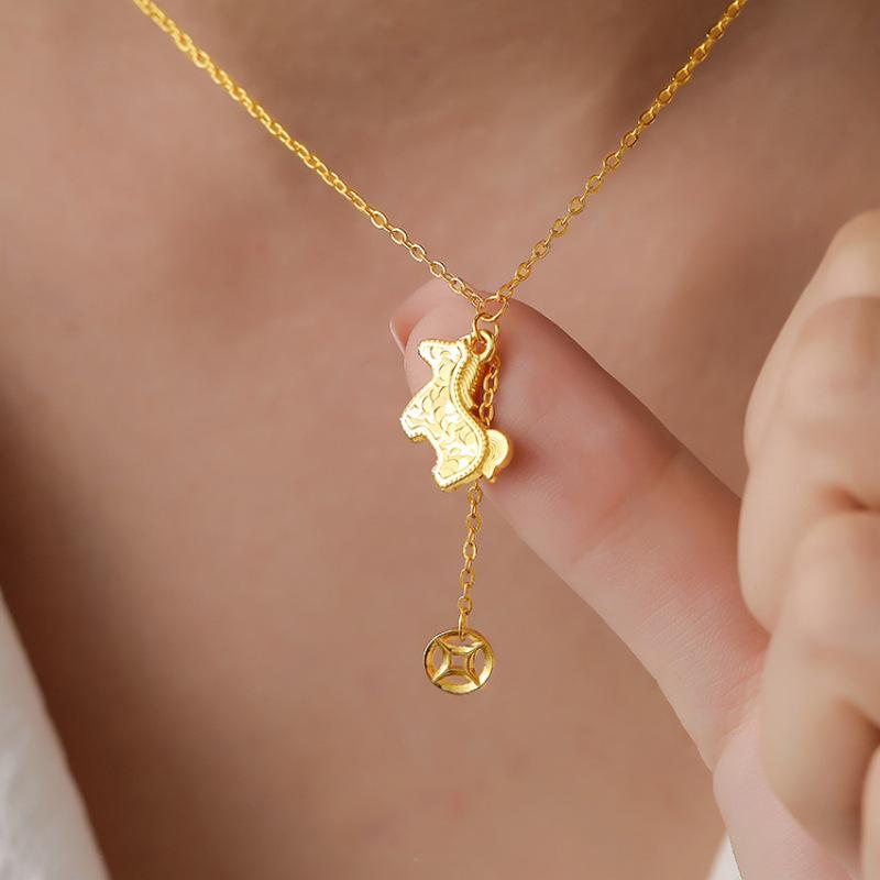 Year of the Horse Zodiac Copper Coin Necklace - Luxury Fashion, Versatile Clavicle Chain for Women