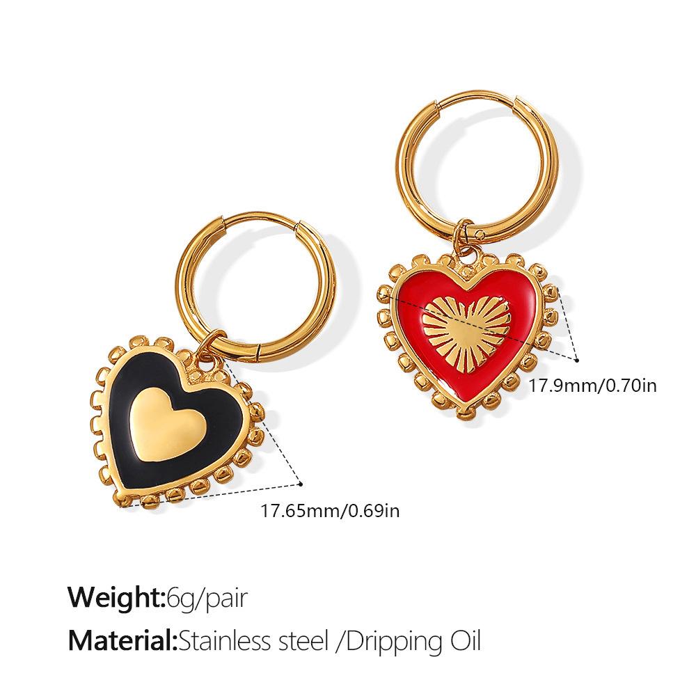 Exquisite Sweet Cool Wind Dripping Oil Love Earrings Women'S Stainless Steel High Sense Versatile Temperament Small Fresh Earrings