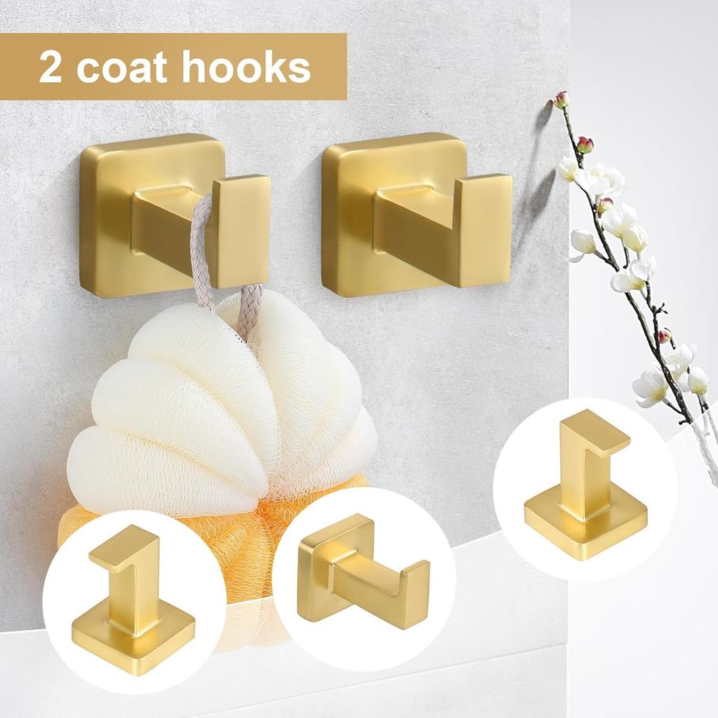 Gold Towel Bar Set 5 Pieces Bathroom Hardware Accessory Set Towel Holder Set for Bathroom SUS304 Stainless Steel Bathroom Accessories Set Wall