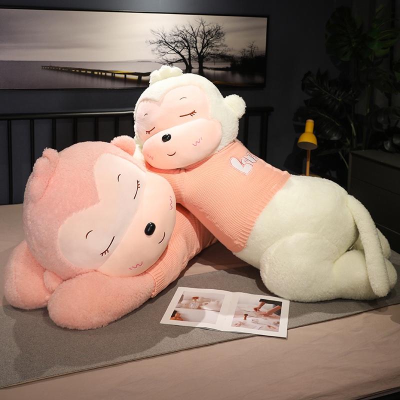 80CM Cute Sleeping Sweater Monkey Plush Toy Soft Plush Filling Soft Home Pillow Sleep Soothing Doll