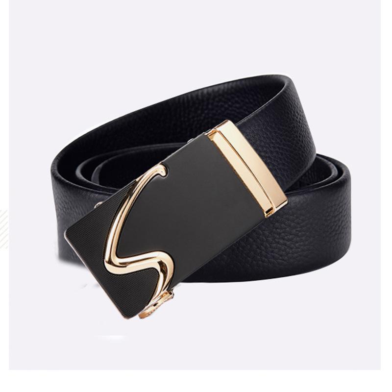 Men's Cowhide Belt Trendy Automatic Buckle Cowhide Pants Belt Business Casual Simple and Versatile Middle Aged and Young Belt Men