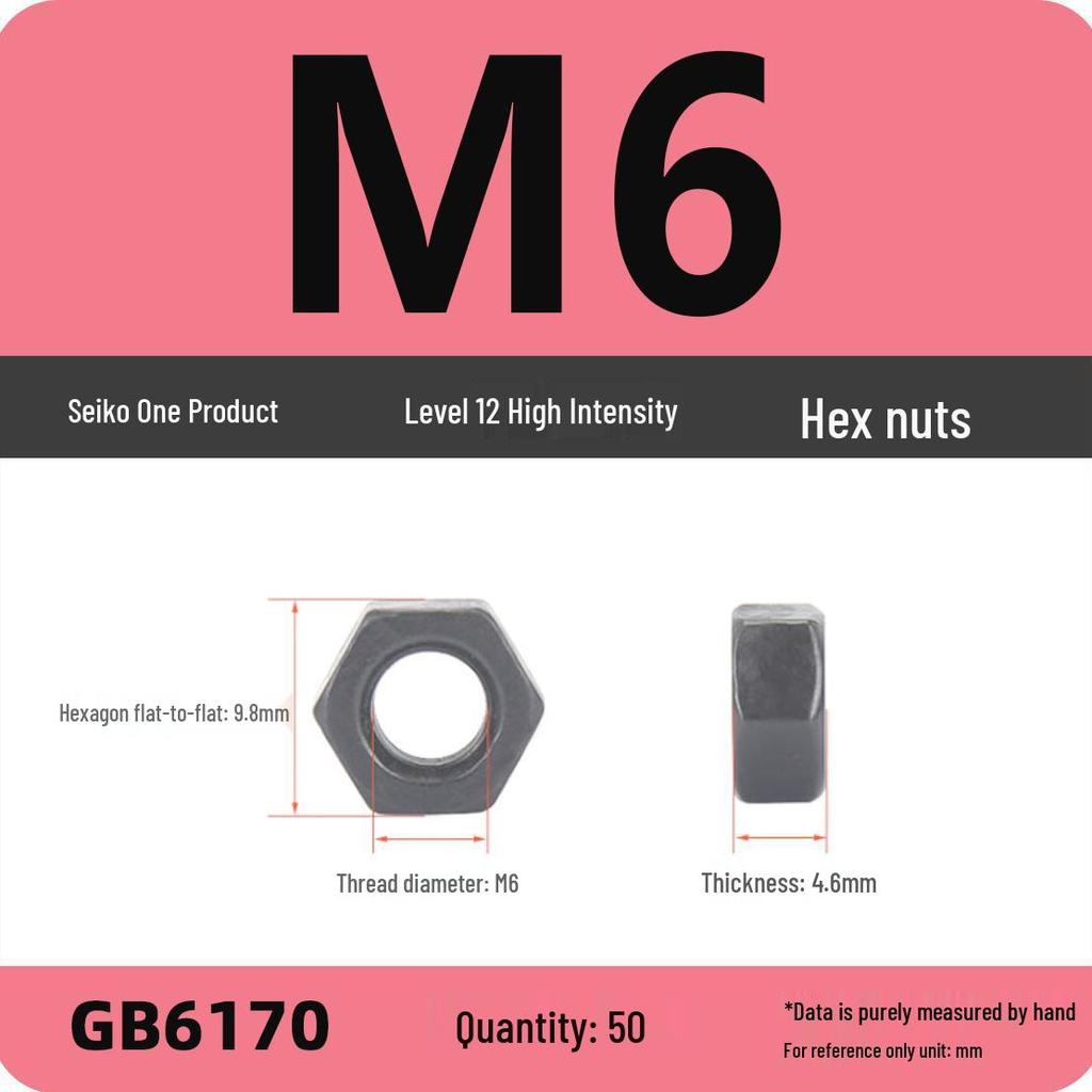 Black Galvanized Nickel-Plated Iron Hex Nut Screw Cap, GB Grades 4.8/8.8/12.9, Sizes M4/M5/M6/M8