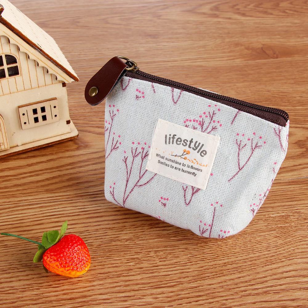 New Change pouch Card Holder Korean Style Zipper Coin Purses Floral Print Flower Canvas