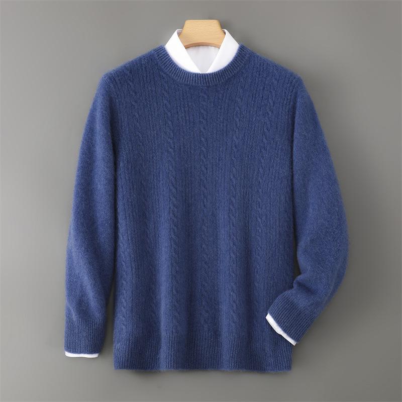 

Men s 100% Wool Round Neck Sweater, Thickened Knit Pullover, Autumn/Winter Cashmere Base Layer Top L 120-140 jin