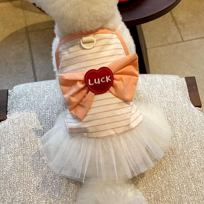 Pet dog clothes spring and summer thin Teddy Bichon Pomeranian Yorkshire terrier small dog traction cat princess dress