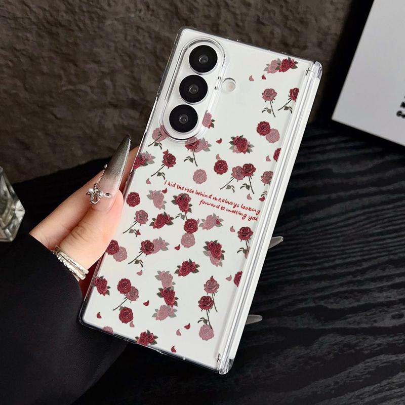 Magnetic Adsorption Phone Case For Samsung Galaxy Z Fold 7 6 5 Fold7 Fold6 Fold5 5G Flower Print Anti Scratch Clear Back Cover