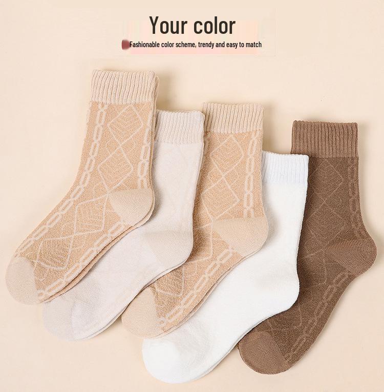 

Zhuji Women s Mid-Calf Fleece-Lined Thick Terry Socks, Warm and Cold-Resistant for Autumn/Winter. 1 pair (random colors)