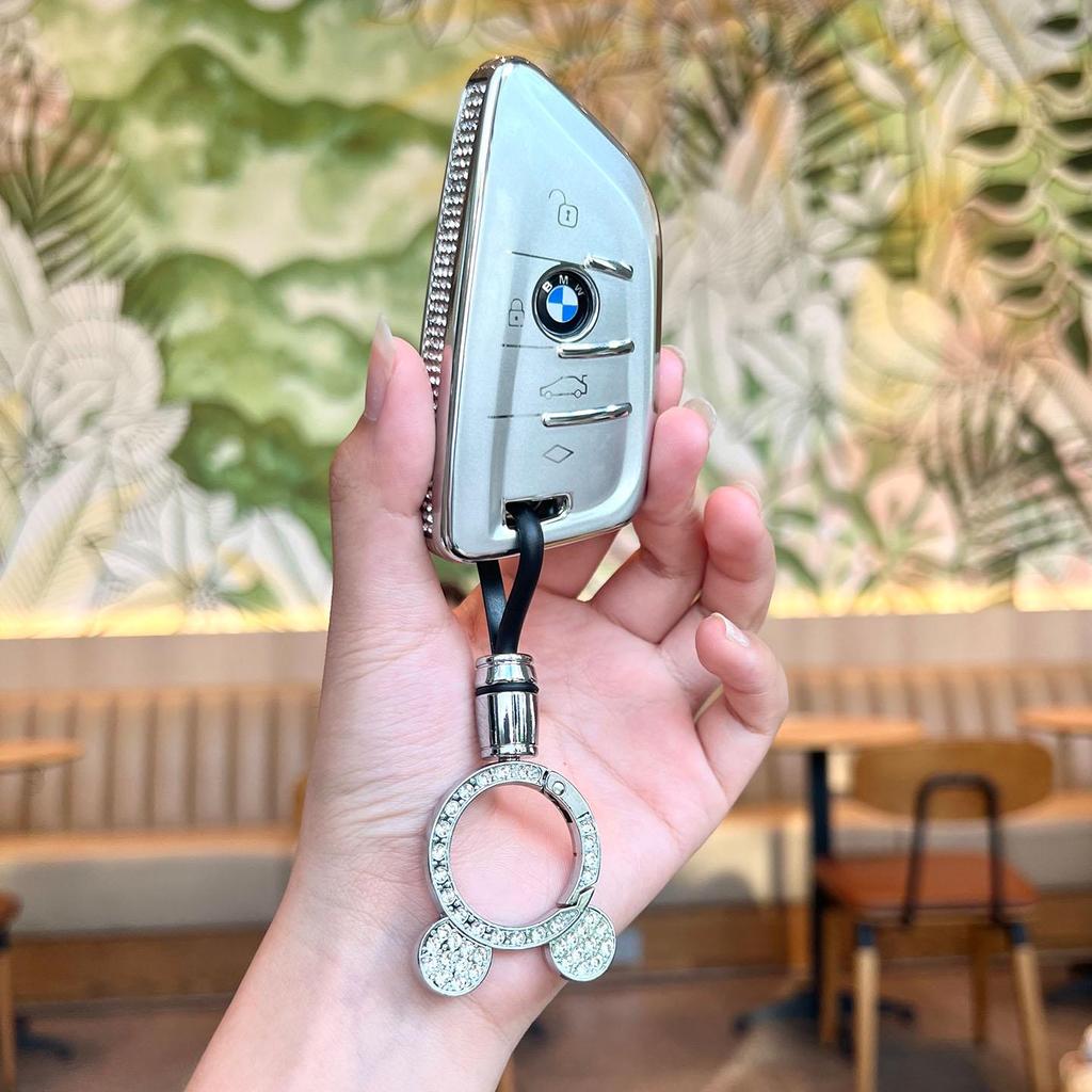 BMW Key Case: Compatible with X1, X2, X3, X4, X5, New 1 Series, 3 Series, 5 Series. Blade Style Shell with Women's Buckle Bag.
