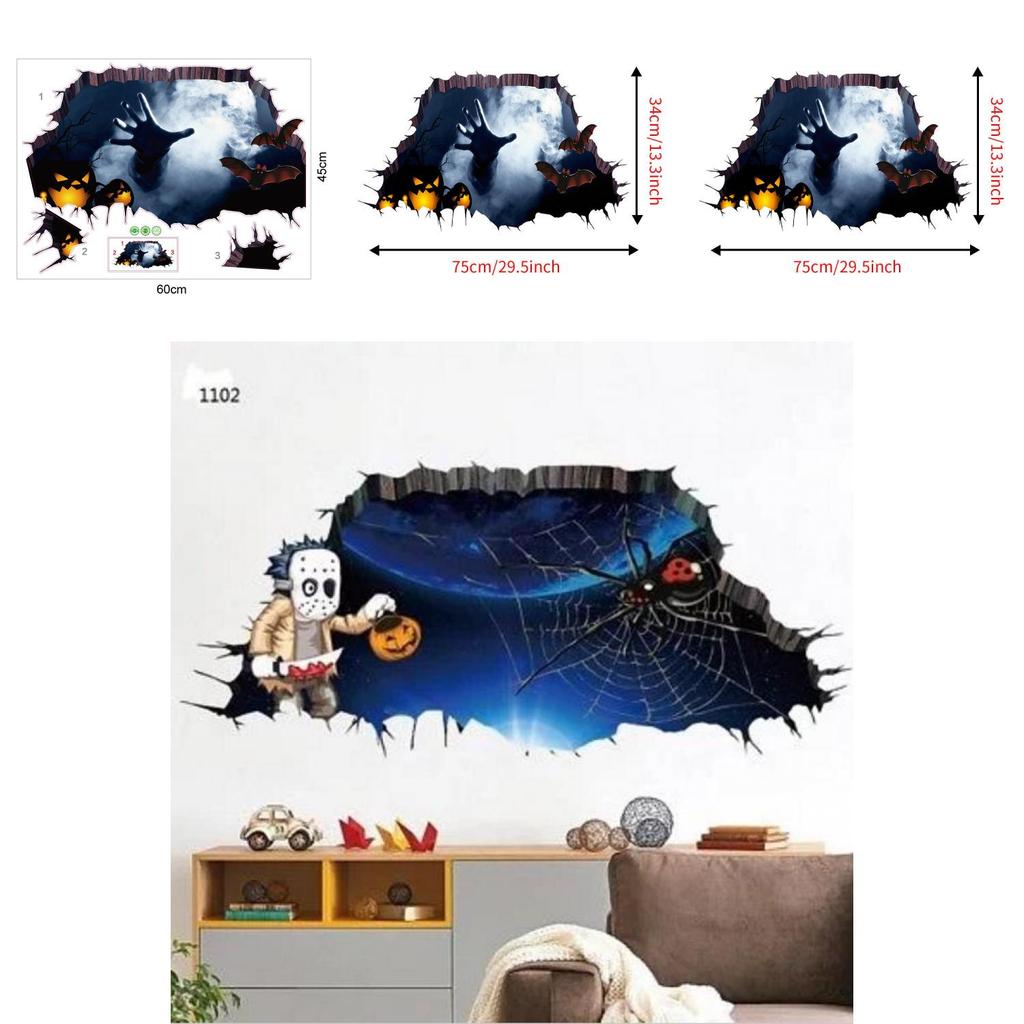 Horror 3d Wall Art Sticker For Halloween Haunted House Decor Waterproof Pvc For Kitchen