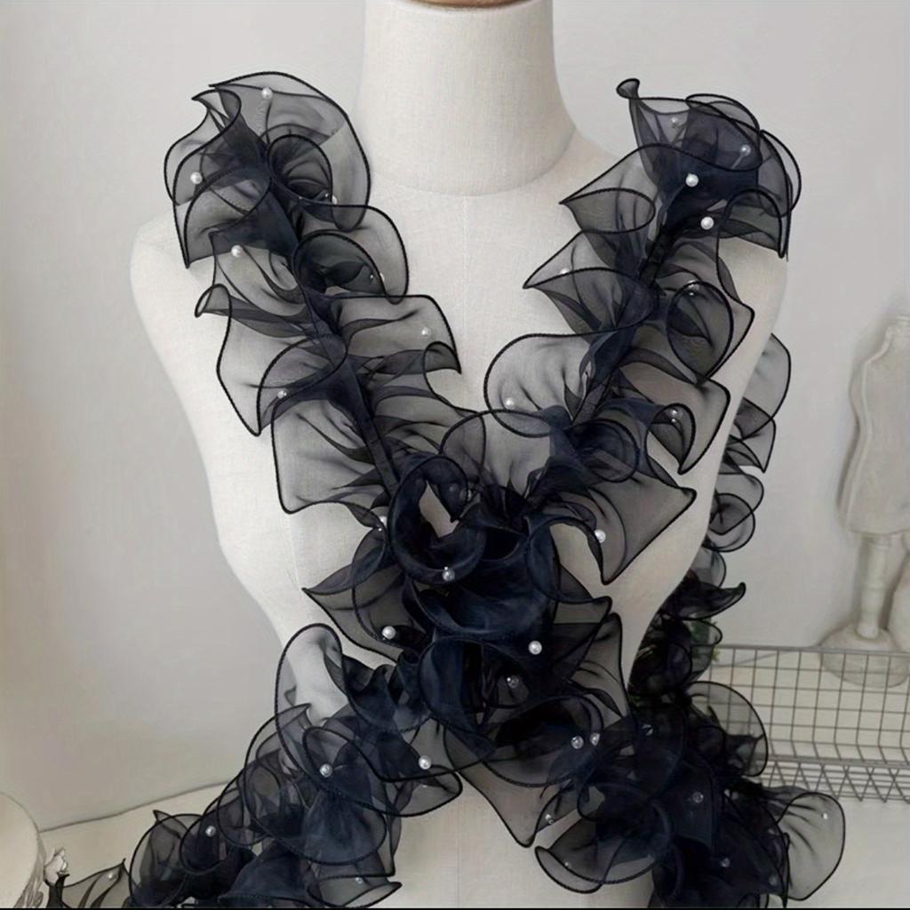 Schneegarn Spitzenband 1 Rolle 12cm Dicht Plissiert Perlenbesetzt Schneegarn Spitzenband Blumenverpackungsband Straußband Glänzendes Perlenwellenband 1M