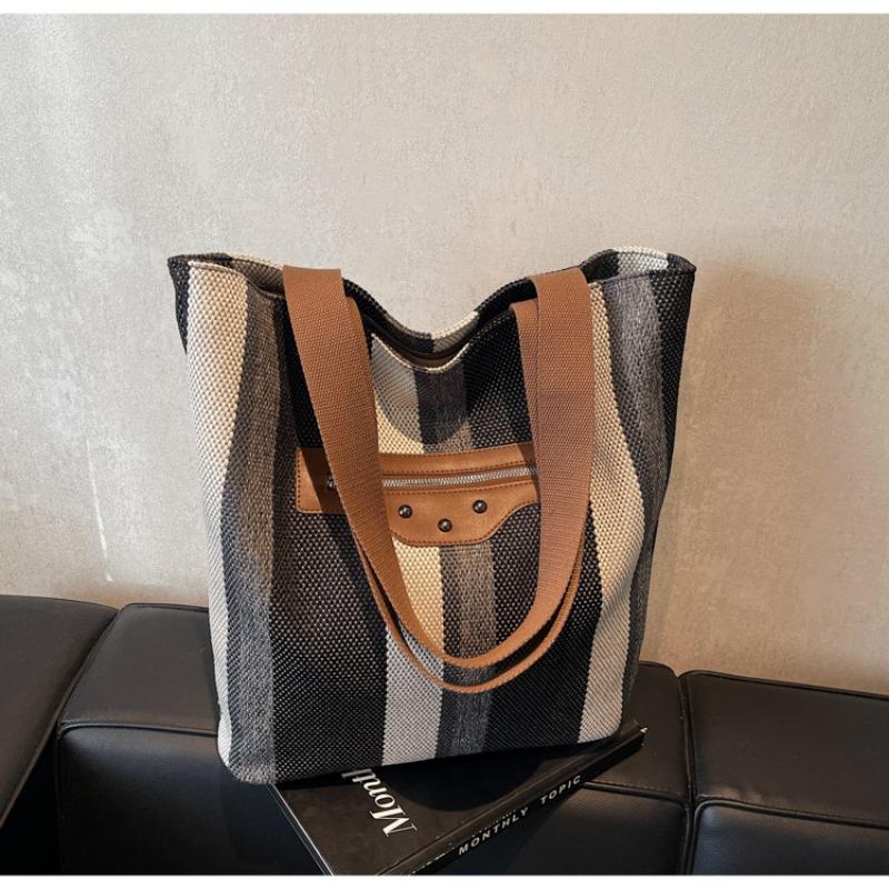 

Новая женская сумка модная милая контрастная сумка из парусины в полоску сумка-тоут большой вместимости на плечо чёрный