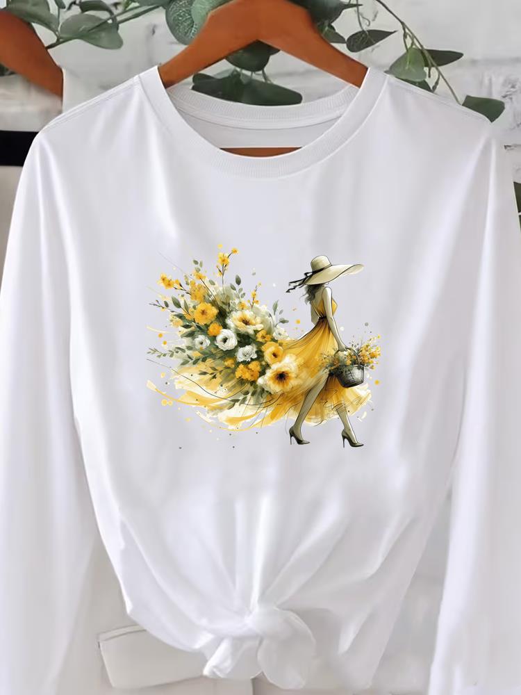 (Asiatische Größe) Buch süß 90er niedlich Bedruckt Rundhals Langarm T-Shirt Tee Dame Frauen Damenbekleidung Lässiges Mode Oberteil Grafik-T-Shirts