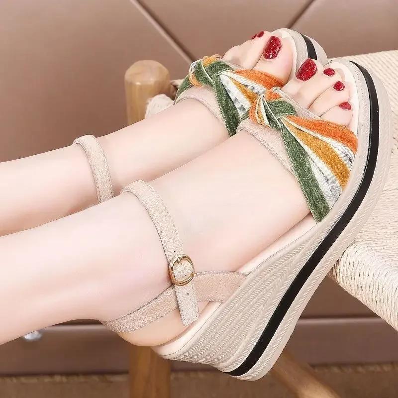 Fashion Ladies Shoes Orthopedic Summer 2025 Roman Style Footwear with High Heels Sandals for Women Leather Wedge Heel Asian Size Comfort