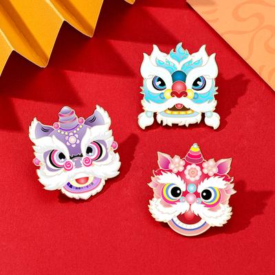 Guochao Lion Dance Brooch New Year's Gift Colored Lion Head Traditional Elements Guangdong Lion Dance Badge Event Gift Decoration
