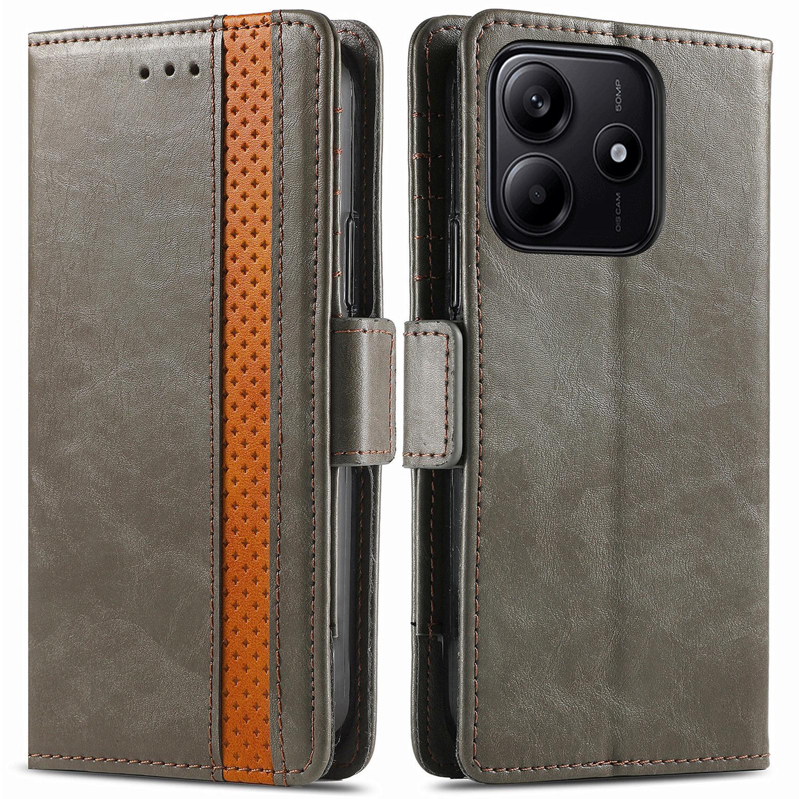 

For Xiaomi Redmi Note 14 5G Phone Cases CASENEO PU Leather Cover Stand with RFID Blocking Wallet Grey