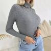 Yousheng Women High Collar Bottoming Sweater Elastic Breathable Fabric Solid Color Knit Pullover Lazy Style Long Sleeve Slim Fit Sweater