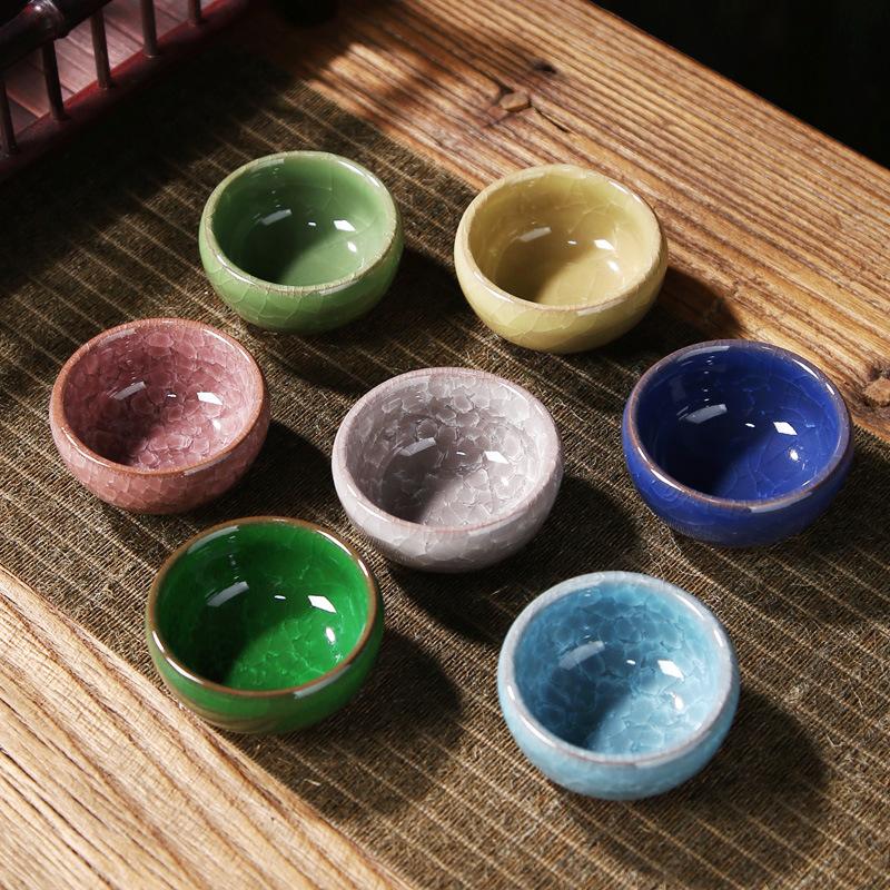 Colorful ice crack teapot opening kung fu ceramic tea set business event opening gift printing complete set of teacups