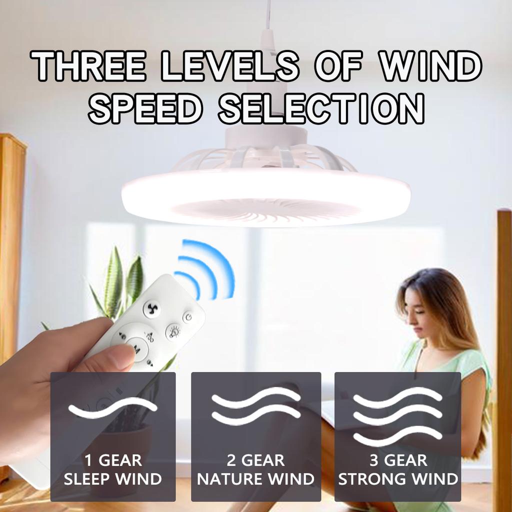 LED Ceiling Fan Light E27 With Remote Control Dimming 3-speed Ddjustable Wind Speed Suitable for Living Room Study Bathroom