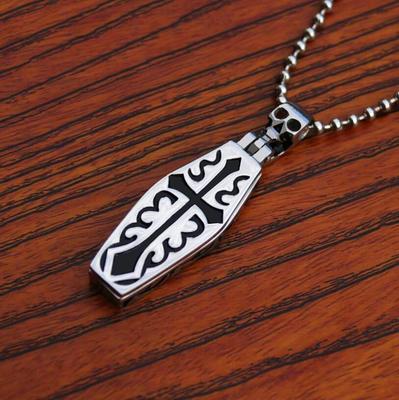 Men's Punk Cross Coffin Titanium Steel Chain Pendant Necklace