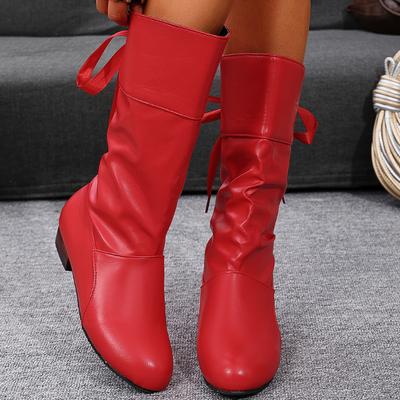 Damesmode Elegant Comfortabel Middenkuitlaarzen Dames Designer Buiten Achterkant Vetersluiting Lage Hakken Winterlaarzen Schoenen voor Dames