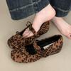 Fashion Suede Bowknot Mary Jane Shoes Women Shallow Comfort Leopard Print Ballet Shoes Ladies Fashion Retro Round Toe Flat Shoes Women