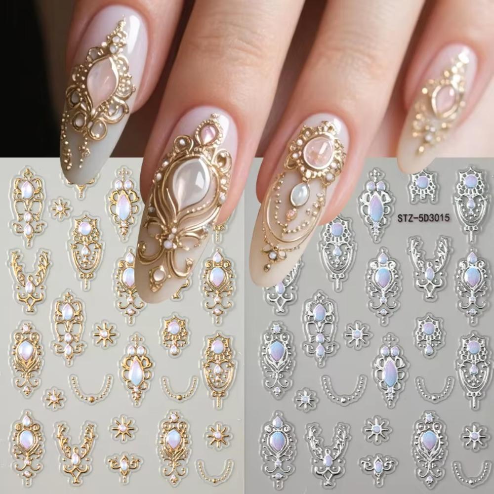 Luxurious 5D Nail Art Stickers Retro Shiny Finish Baroque Scepter Nail Art Decals Palace Style Crown