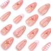 24pcs New Pink French Crocodile Pattern Manicure Removable Nail Sheet Glitter Powder Three-dimensional Flower Fake Nail Hot Stamping Wear Nail