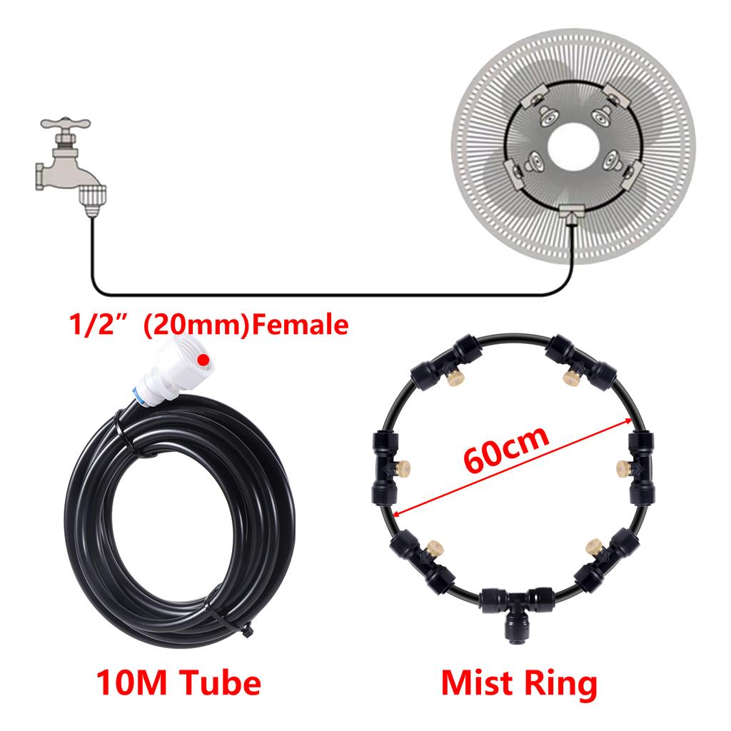 16 Inch Outdoor Fan Cooling Misting System Mist Fan Nozzles Kit Water Fog Sprayer Fan Sprayer Outdoor Garden Patio Nebulizer