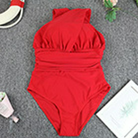 European & American Women's Plus Size Deep V Cross-Back Swimsuit