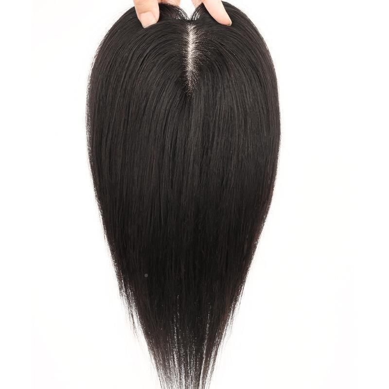 Hand-Knitted Fluffy Real Hair Topper for Women: Conceal White Hair, Invisible Hair Replacement.