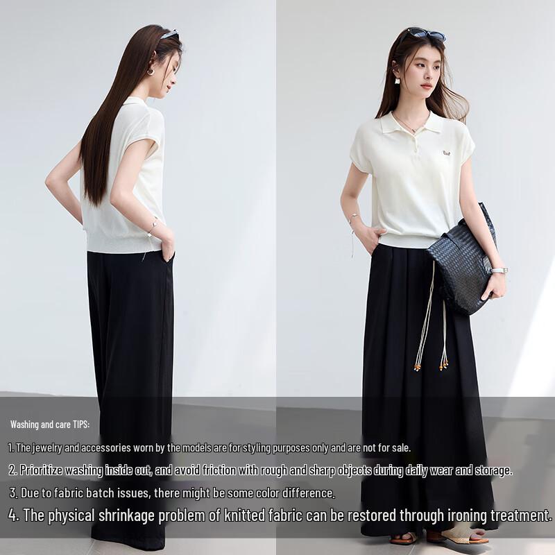 VICTORIA&VERA Women's Summer Polo Knit Top with Puppy Embroidery