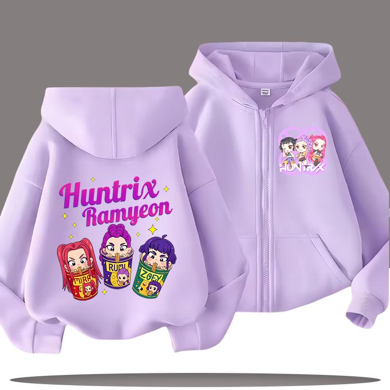 Hettegenser for barn med glidelås - K-pop Demon Hunters Jente Casual Topp - Gutt Sportsskjorte - Tegneserietrykk - Høst/vinterjakke