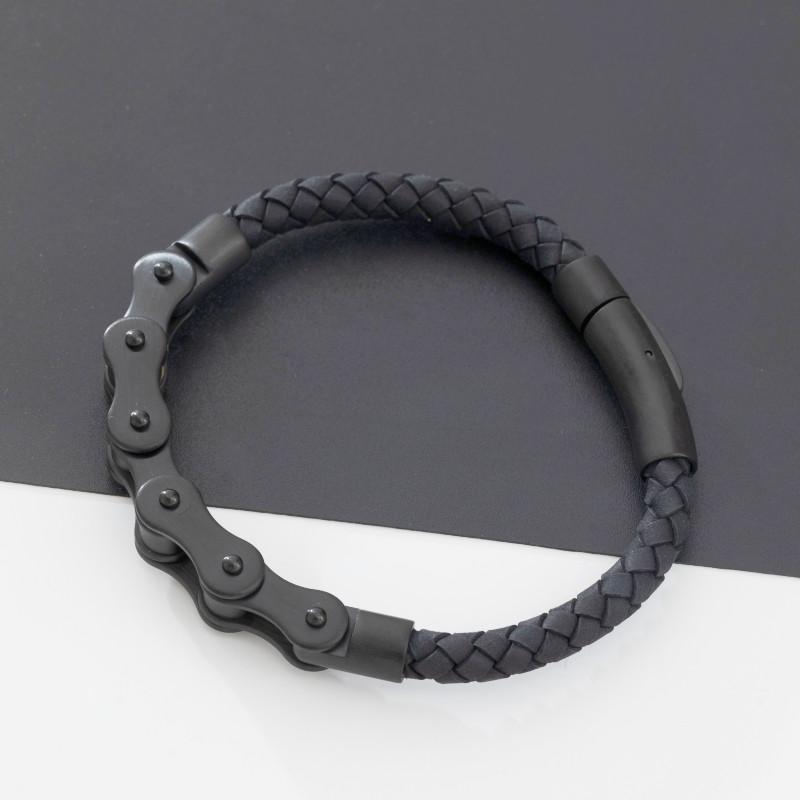 Retro Punk Bicycle Chain Hand Woven Leather Bracelet with Metal Buckle Men's Cycling Motorcycle Rock Party Jewelry