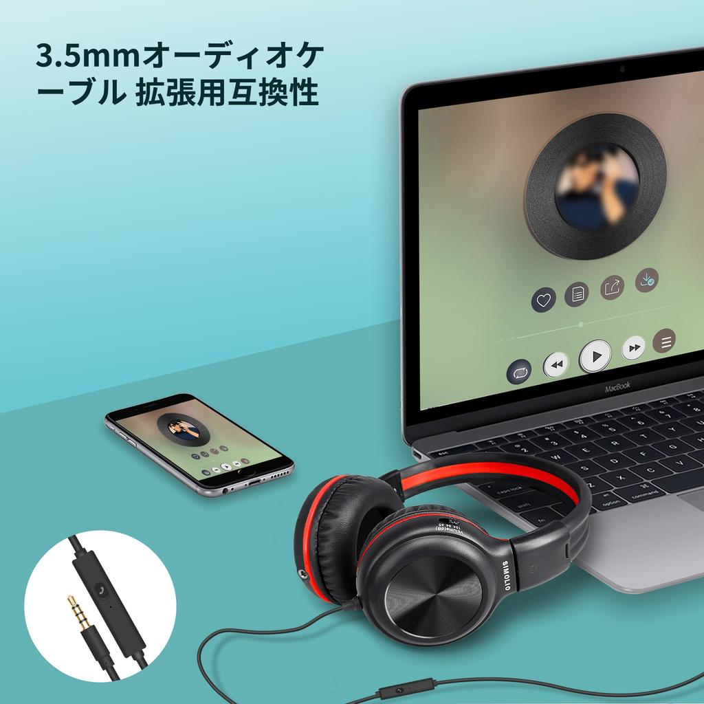 SIMOLIO Wired Headphones with Mic 85dB 94dB 104dB Volume Limit Foldable Light Headset with Share Port Adjustable Headband with Jack for Computer