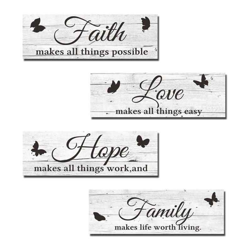 Farmhouse Wooden Sign Family Love Faith Hope Butterfly Rustic Plaque For Front Porch Door Wall