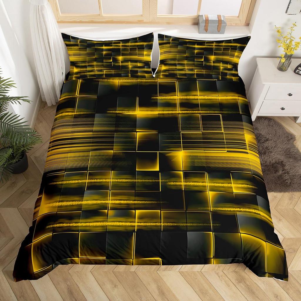 Blå Svart Påslakan King Queen Size Pojkar Flickor Geometri Sängklädesset Geometriskt Täcke Örngott Set Modernt Abstrakt Quiltöverkast