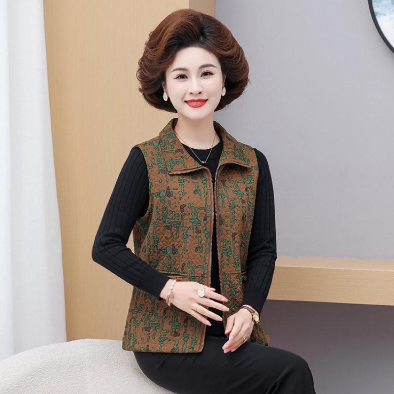 

Plus Size Lightweight Zipper Vest for Middle-aged and Elderly Women - Spring/Autumn 5XL [145-150 jin]