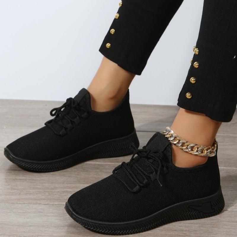 

Fashion Autumn New Casual Sports Shoes Women s Round Head Net Cloth Breathable Front Lacing Soft Sole Non-slip Single Shoes 40 чёрный