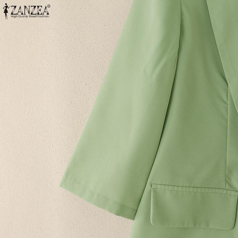 ZANZEA Women Casual Lapel Collar Loose 3/4 Sleeve Solid Cardigan Blouse