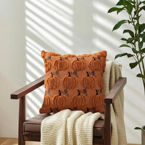 Soft Polyester Cushion Covers Fall Pumpkin Cover, 18x18 Inch Plush Throw Pillow Unique Halloween Party Gifts Farmhouse Case for Sofa Couch Home