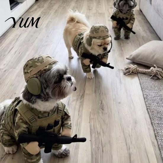 Pet Gift for Dog Lovers Tactical Soldier Costume, Halloween Military Outfit, Harness Doggy Hero Costume Uniform with Hat, Funny Cosplay Outfit