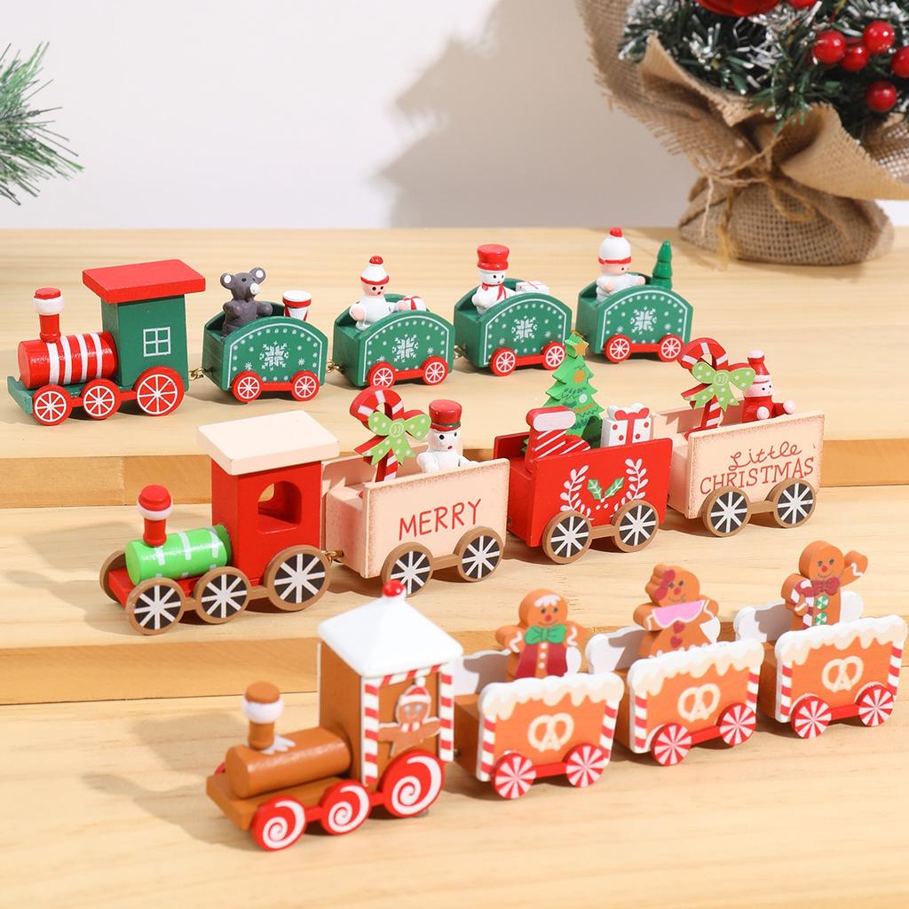 Christmas Wooden Train Merry Christmas Decoration for Home 2026 Navidad Xmas Tree Ornament Gingerbread Man Train New Year 2026