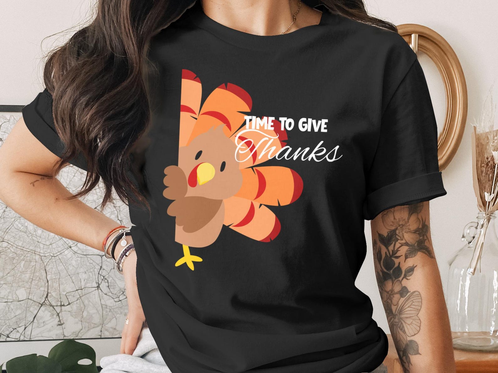 Thanksgiving Turkey Shirt, Time for Thanks Graphic Tee, Fall Family Outfit M