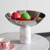 Marble Base Decorative Tray, Stainless Steel Tableware, High Footed Fruit Tray, Ornaments, Large Fruit Bowls, Kitchen Utensils