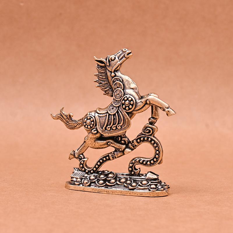 Brass Horse Step On Coins Lucky Statue Feng Shui Desk Ornament Zodiac Animal Figurines Miniatures Pure Copper Crafts Collections