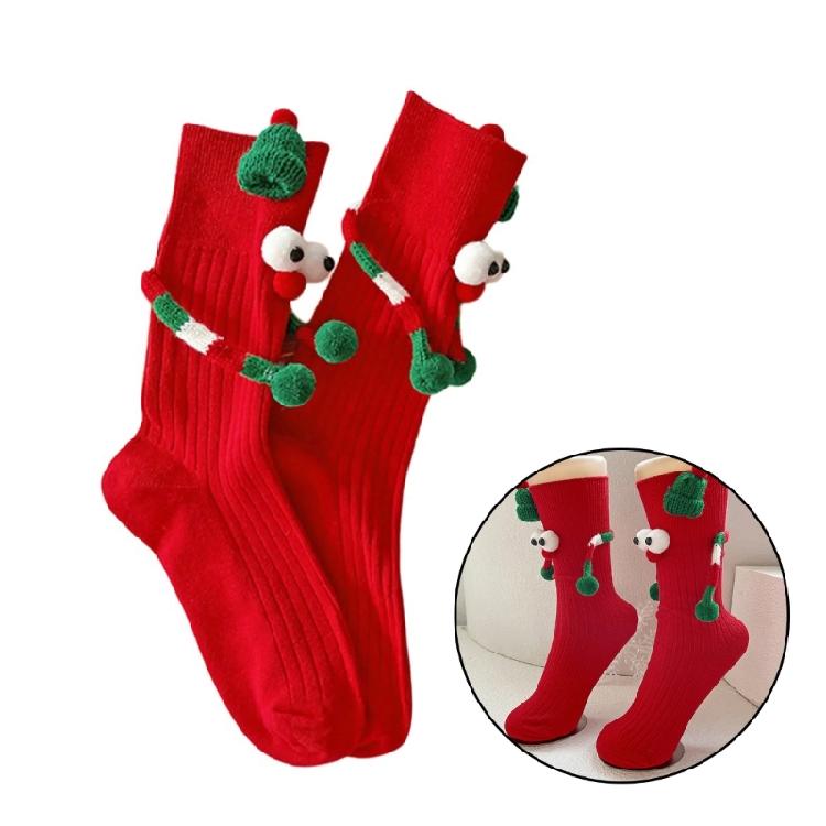 Christmas Funny Hand Socks Novelty Cartoon Big Eyes Middle Tube Socks Hosiery for Adult Kids Holiday Festival Party Gift