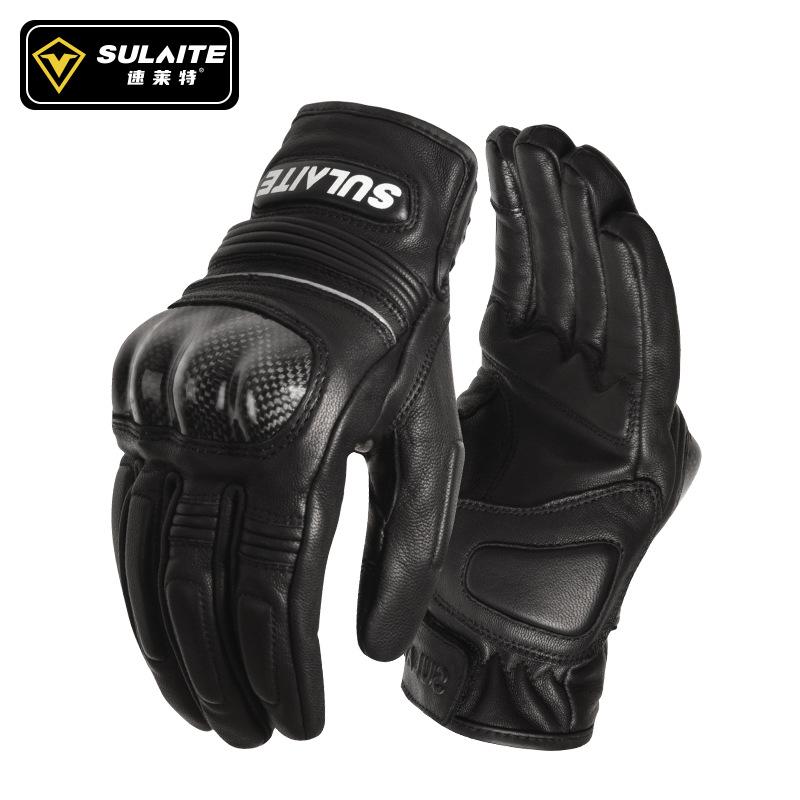 SULAITE Motorcycle Gloves Full Finger Sheepskin Summer Riding Gloves Carbon Fiber Racing Protective Breathable Gloves M